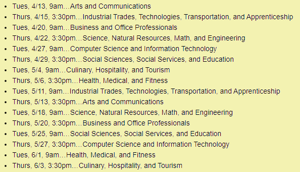 workshop schedule